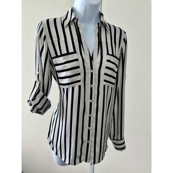 Express Shirt Small Portofino Button-Down Striped Preppy Corp Core Parisian Chic - Picture 9 of 13